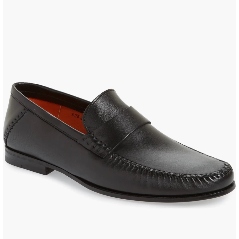 Santoni Men’s‎ Paine Black Leather Slip-On Loafers made in Italy 101953 size 9.5